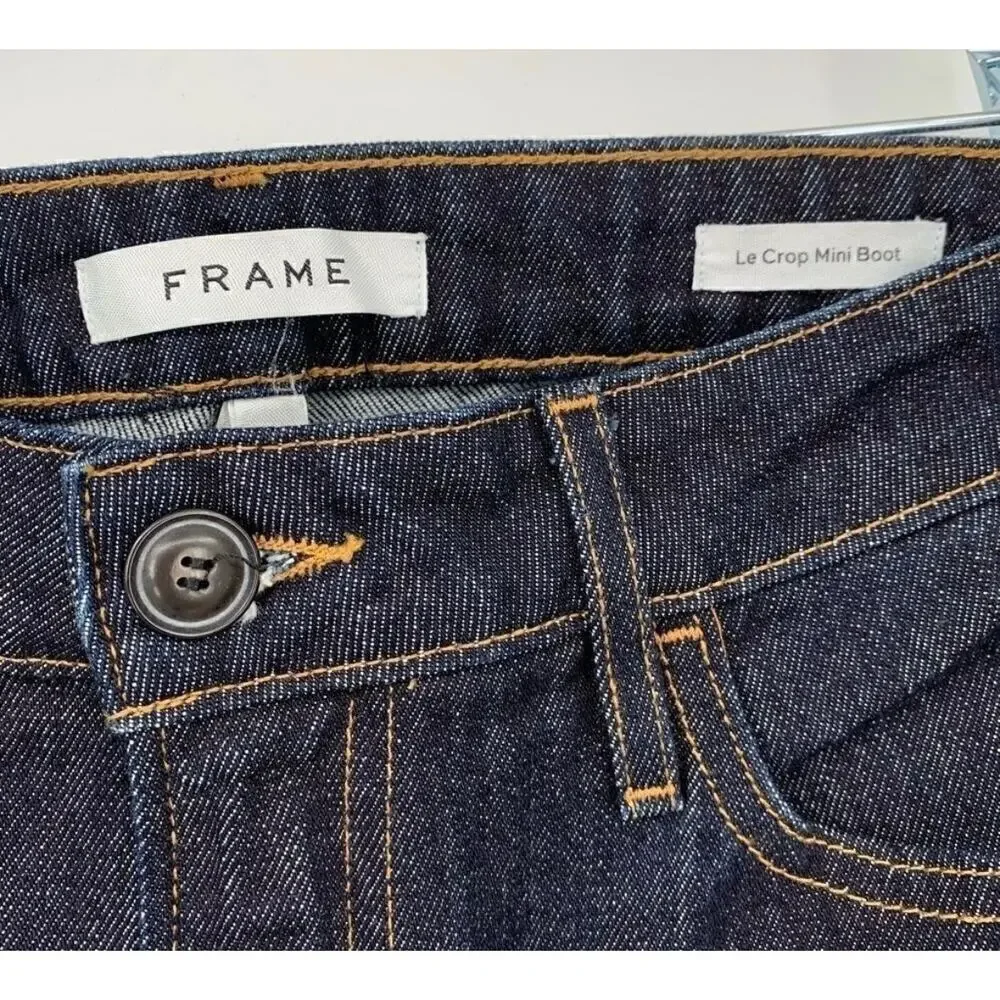 FRAME Le Crop Mini Boot Cuffed Dark Wash Stretch Jeans Womens 27 Cropped Bootcut